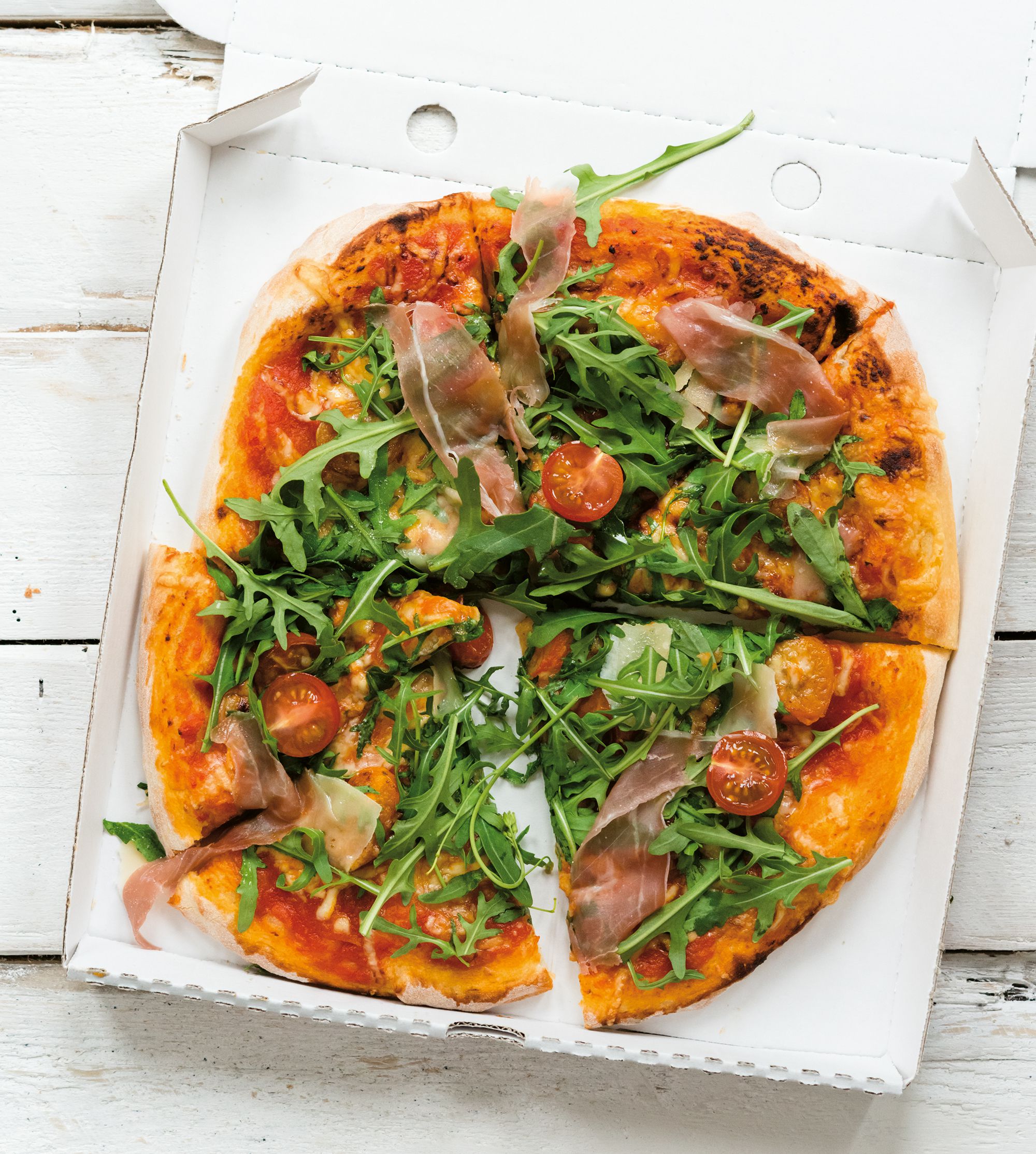 Pizza Rucola, Tomaten, Parmaschinken