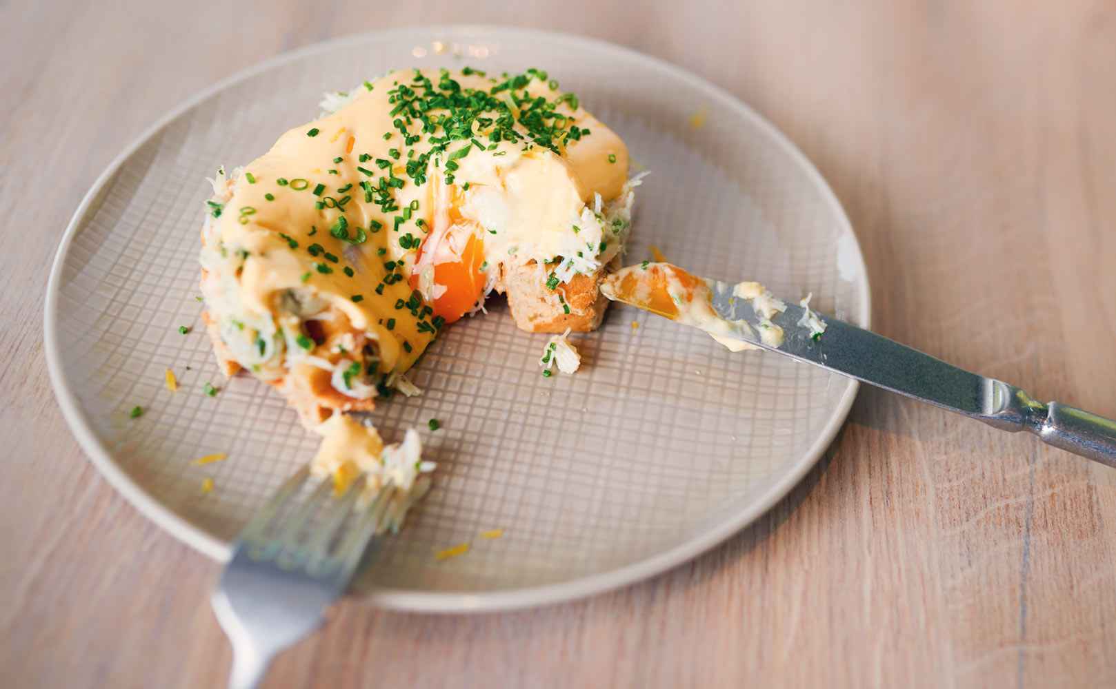 Rezept für Waffel Benedict mit Taschenkrebs