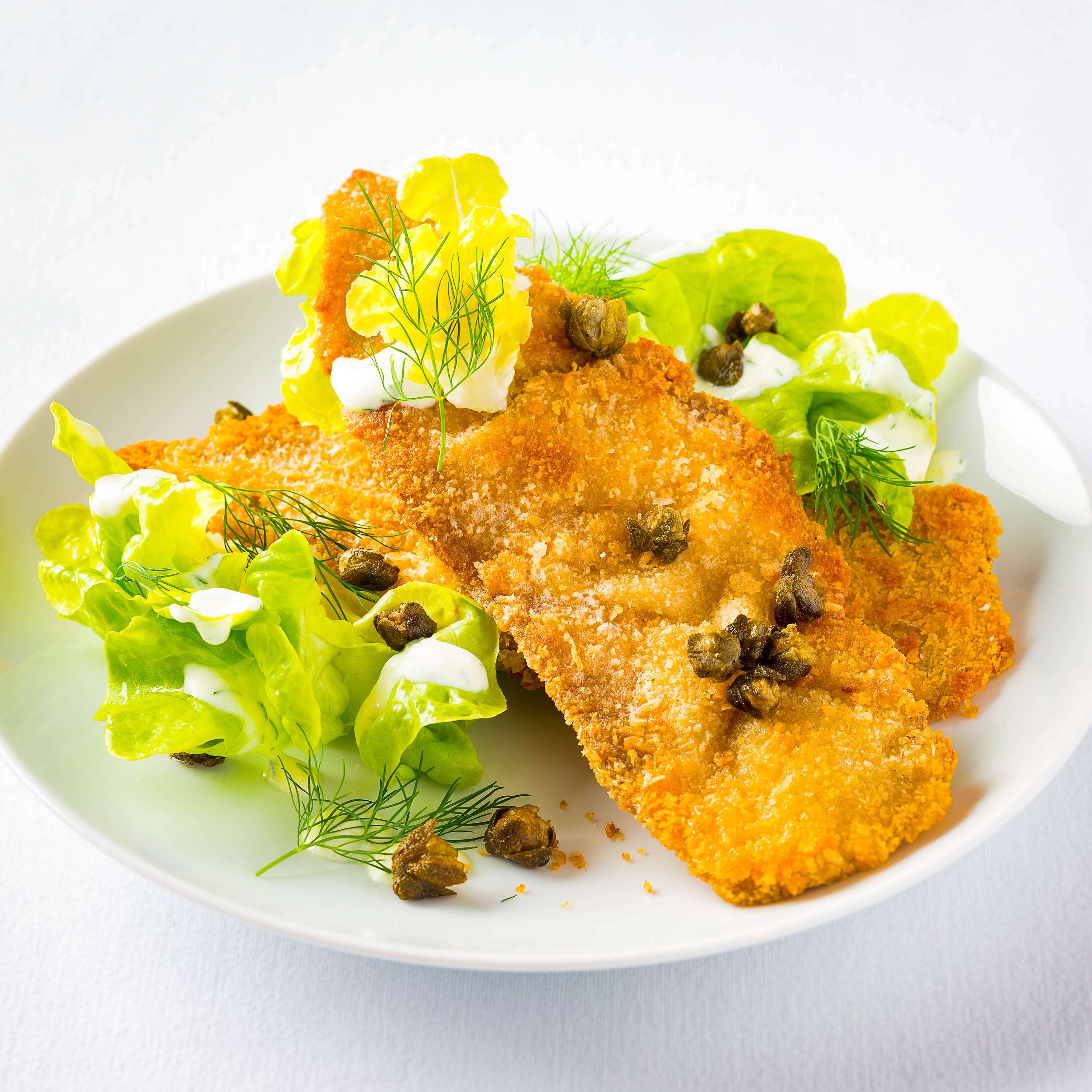 Rezept für Kaltes Braten-Knusperschnitzel mit frittierten Kapern