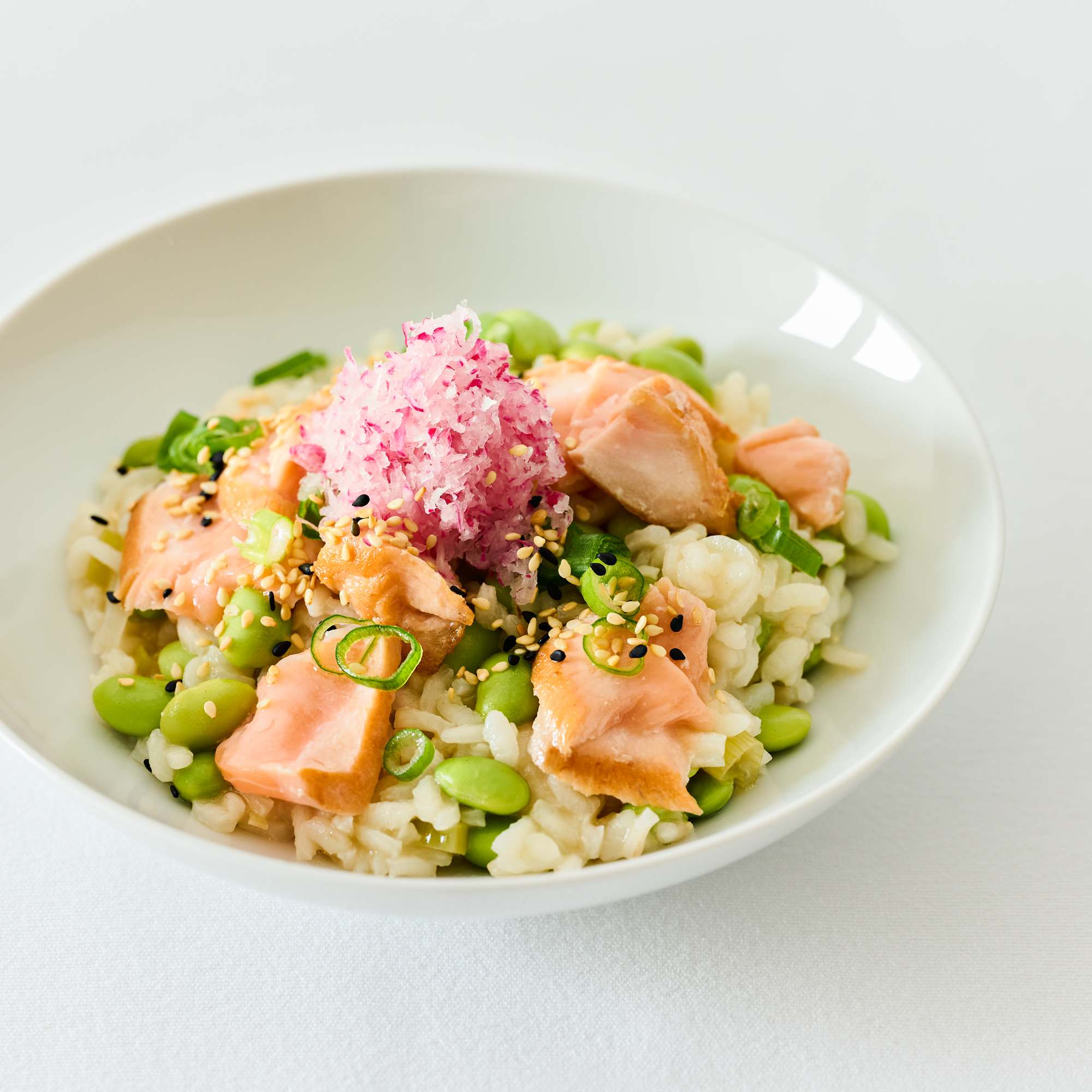 Risotto Sake mit gezupftem Lachs