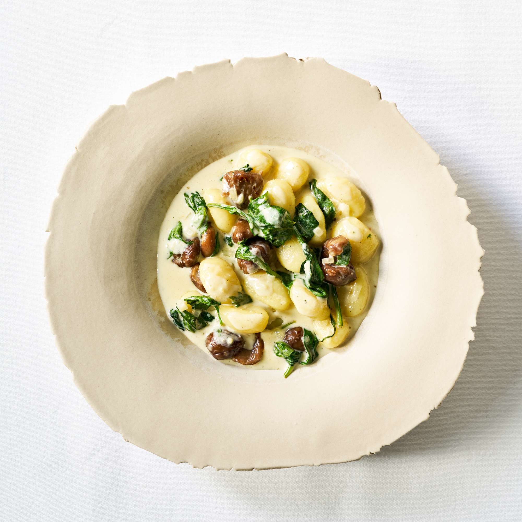 Gnocchi mit gerösteten Maronen und Spinat in Mascarpone